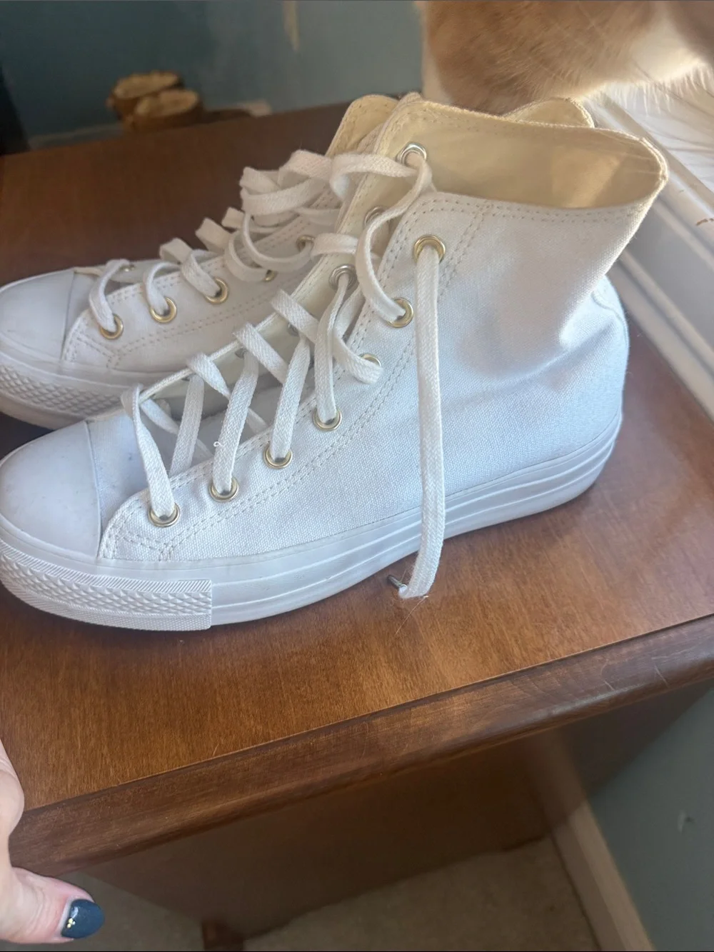Converse White High-Top Canvas Sneakers with Gold Eyelets